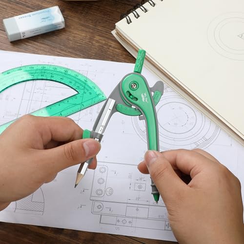Mr. Pen- Geometry Compass and Protractor Set, 6 Inch Compass - color: Lush Garden Green, size: 1 Set