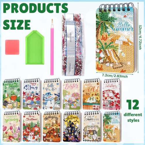 Fuyoooo 12 Pcs Holiday Diamond Art Notebook for Adults, 4.72 x 2.83 Inch | Seasonal Diamond Art Kits, Fall Halloween DIY Cover Notebook Diamond Painting for Beginner, 5d Journal Notepad Accessories - style: Seasonal