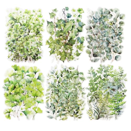 120 Pcs Botanical Leaf PET Stickers for Scrapbook Journaling | Transparent plant ephemera for junk journals, planners, collage, card making, and DIY crafts - color: Leaf Whisper