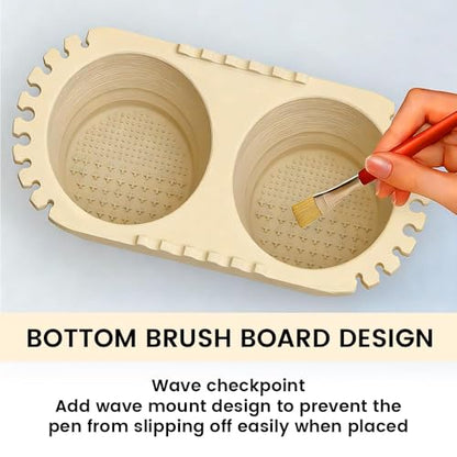 Beige Dual Compartment Paint Brush Cleaning Cup,Collapsible Paint Water Cup & Brush Cleaner with Brush Holder, Squeegee Lips & Drip Tray for Acrylic, Watercolor & Art Supplies