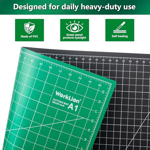 WORKLION Self Healing Cutting Mat: 24 x 36 inch Large Double Sided 5-Layer Gridded PVC Cut Mat for Sewing & Quilting & Scrapbooking & Arts and Crafts Projects (Green/Black)… - color: Black/Green, size: 36"L x 24"W
