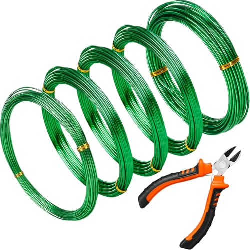 Mudder 5 Roll Bonsai Training Wire Aluminum 1/1.5/2.0mm Green | Anodized Coating Resists Rust, 160 Ft for Branches, Includes Cutter, Flexible Cable Holds Shape, For Bonsai Tree Training - color: Green, size: 1/1.5/2.0mm