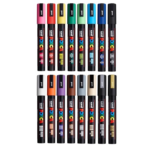 Posca Exclusive 5M Paint Markers Gift Set of 16 with Carrying Case, Great for Kids and Adults, Acrylic Art Markers for Coloring Decorations, Canvas, Wood, Glass and Metal - size: 1 Count (Pack of 16)