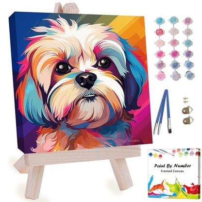 Artunion Framed Paint by Numbers Kit for Adults Beginners & Kids Ages 8-12,Shih Tzu Paint by Number with Frame,Dog Animal Easy Paint by Numbers Kit on Canvas 10 * 10 Inch Without Easel - color: ZXT-375-F