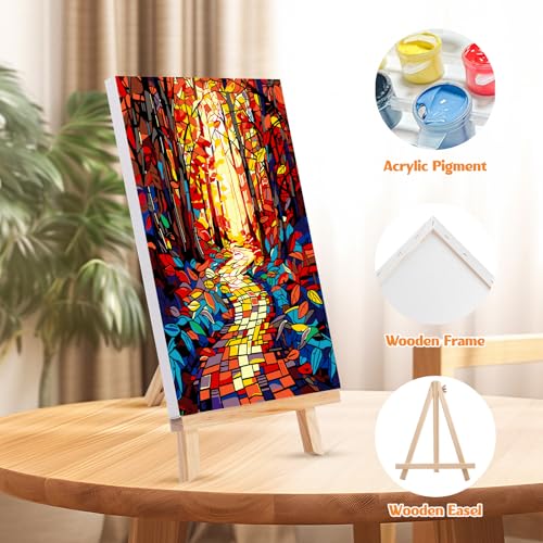 MISCER 4 Pack Framed Paint by Numbers Kit for Adults Beginners, Adult Paint by Number Kits On Canvas with Easel, Tree Sunset Easy Framed Paint by Numbers for Beginner Gift Home Wall Decor 8x12 inch