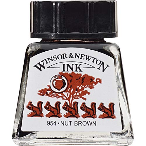 Winsor & Newton Drawing Ink, 14ml Bottle, Nut Brown | Fast-drying, transparent & water-resistant; Outstanding Color Brilliance; Perfect for brush, dip pen, airbrush applications. - color: Nut Brown, style: 14ml Bottle