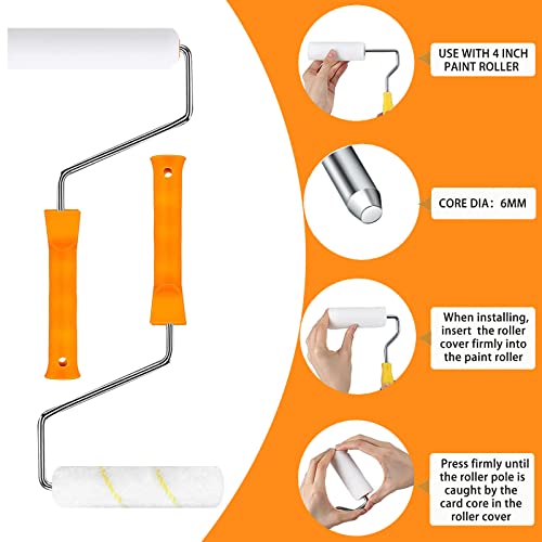 10 Pcs 6 inch Paint Roller Cover with 2 Frame Set | Microfiber Roller, High Density Foam Paint Rollers, Mini Paint Brush Kit for Painting Walls,Ceilings,Cabinets,Cupboards,Doors - size: 6", 10pieces