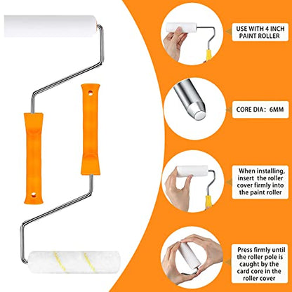 10 Pcs 6 inch Paint Roller Cover with 2 Frame Set | Microfiber Roller, High Density Foam Paint Rollers, Mini Paint Brush Kit for Painting Walls,Ceilings,Cabinets,Cupboards,Doors - size: 6", 10pieces