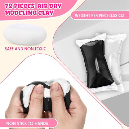 WinnerWhy 72 Pcs 38oz Air Dry Modeling Clay Ultra Light Modeling Clay for Kids DIY for Sculpting Air Dry School Gift (White, Black) - color: White, Black