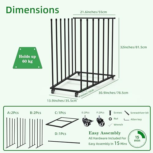 Art Storage Rack, Art Canvas Storage, Canvas Boards Rack Art Storage with Handle & Caster Wheels for Drawing Board, Panel, Paper Pad for Art Studios, Artworks, Gallery, Black