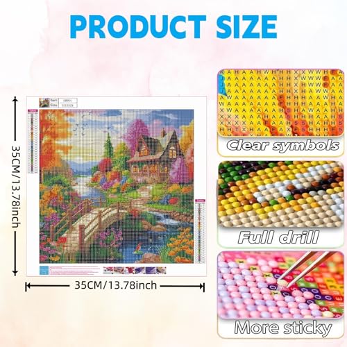 5D Diamond Painting Kits for Adults,The Rural Scenery Diamond Art Kits | 5D Paint by Diamonds,Full Drill Round Diamond Dot Gem Art Painting, for Home Wall Art Decor,13.78 X 13.78 inch - color: KM904-1