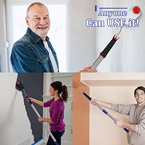 FLY HAWK Paint Roller,4 FT Brush kit Multi-Function Paint Roller kit with House Paint Roller Brush Stainless Steel Pole, New Splicing Rod, Mural Brush for Walls and Ceiling (White) (4 FT) - size: 4 Feet