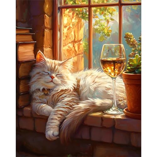 Paint by Numbers Kit for Adults, Sleeping Cat Number Painting Canvas Kit - color: LBOPNFP7