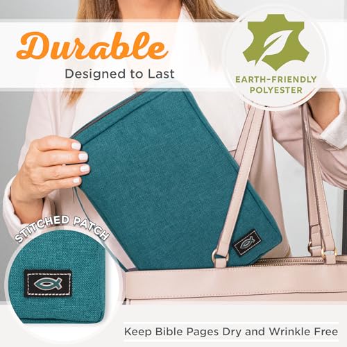 Christian Art Gifts Men/Women's Bible Cover Jesus Fish, Teal Canvas, Medium - color: Teal/Jesus Fish, size: Medium