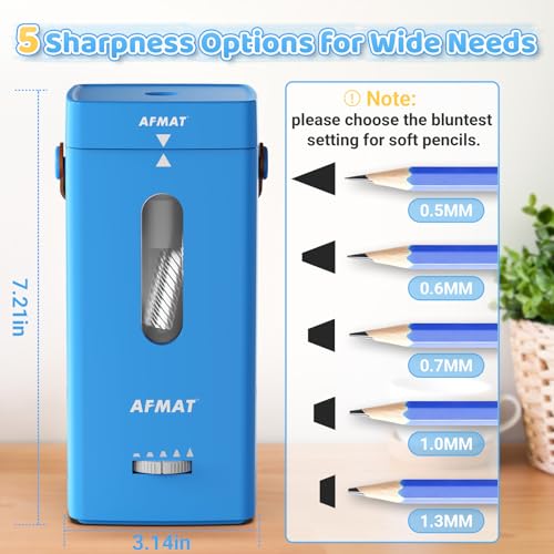 AFMAT Electric Pencil Sharpener, Fully Automatic Pencil Sharpener, Auto in & Out, Rechargeable Hands-Free Sharpeners for Jumbo & Colored Pencils (6.5-12mm), Portable for Home/Classroom/Office PSC6 - color: Sky Blue