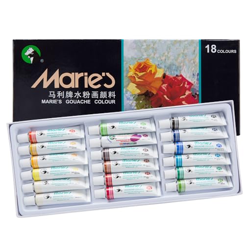 Marie's Artist Gouache Paint Sets - Highly Pigmented Gouache for Painting, Artists, Illustrators & Designers - Set of 18 Assorted Color Tubes (12mL/0.4oz) - size: Set of 18 - 12 ml