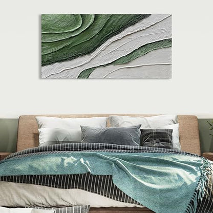 Art Hand-Painted Green Texture Oil Painting Modern Abstract Canvas Art Home Wall Decoration 24x48 inches - color: Dn167