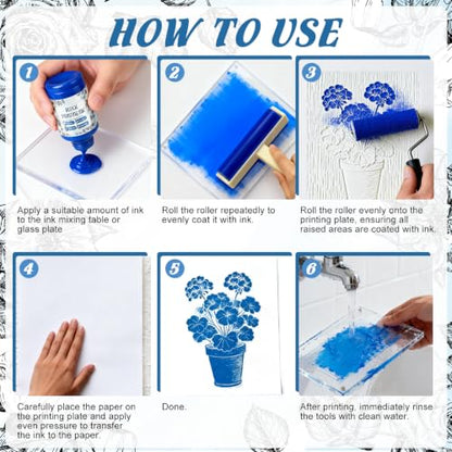 Block Printing Ink Set, 6 Colors Water Soluble Ink, 60ml Each
