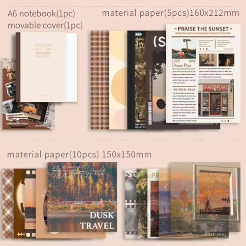 ATIRAMANIYA 346pcs Vintage Scrapbook Kit Aesthetic Junk Journal Set with Stickers, Washi Tape, A6 Notebook & Decorative Paper, All-in-One Scrapbook Kit Stationery (Time Traveler) - color: Time Traveler