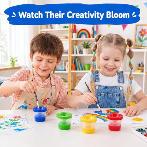 24PCS No Spill Paint Cups with Lids for Kids – Durable Plastic Paint Water Cup Set in 4 Colors, Reusable & Spill Proof for Classroom, Crafts, and Painting Projects