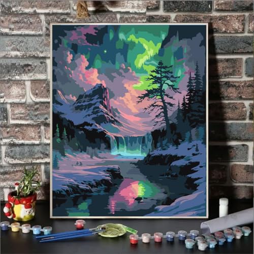 Lovepefe Snow Mountain Paint By Numbers Kit for Adults Beginner Waterfall Adult Paint By Number Kits On Canvas Mountain Oil Painting Kit for Adults Kits for Gift Home Wall Decor 16x20 Inch