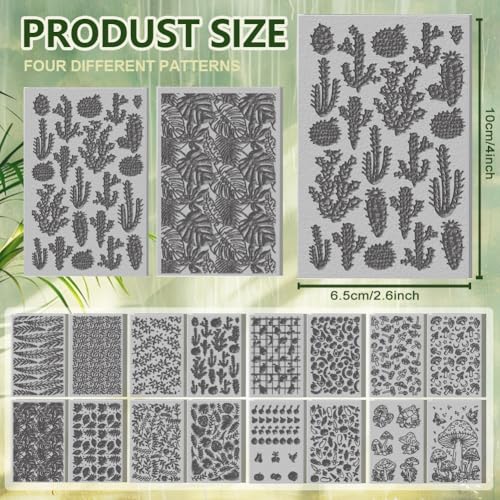 CHGCRAFT 16 Sheets Banana and Apple Clay Texture Mat Mushroom Pattern Polymer Clay Texture Sheets DIY Tools for Pottery Earring Jewelry Making Stamp Engraving Machines, 4x2.6inch - style: Fruits and Plants Series