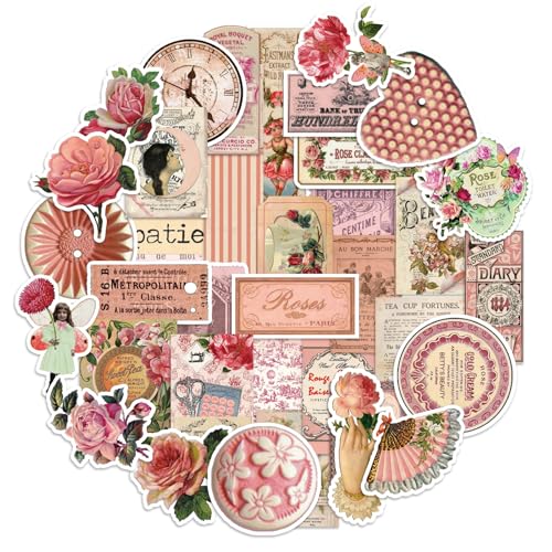 Bomichi Vintage Stickers, 102 Pcs Scrapbooking Supplies for Bullet Journals, Planners, Letter, Card Album Making, Collage Art, Crafts, Water Bottle - style: Rose