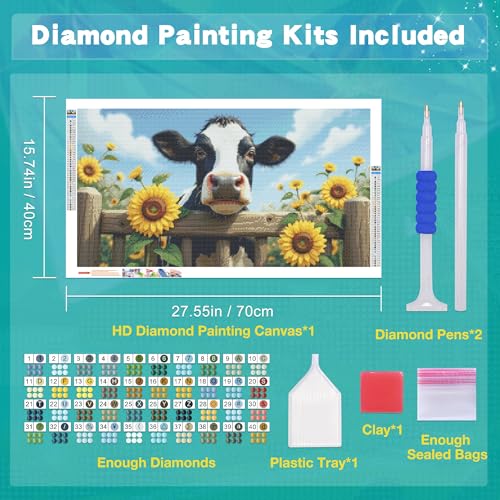 JOOZ Large Diamond Painting Kits for Adults, 5D Cow Diamond Art Kits - color: Cow 047