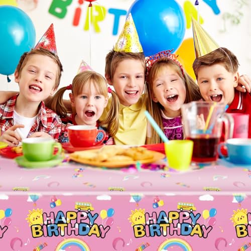 3Pcs Cartoon Girls English Teacher Tablecloth|54inch x 108inch|Pink English Teacher Birthday Party Supplies
