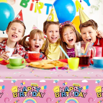 3Pcs Cartoon Girls English Teacher Tablecloth|54inch x 108inch|Pink English Teacher Birthday Party Supplies