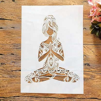 TIAMECH A4 Reusable Yoga Girl Stencil for Painting - style: Yoga Girl