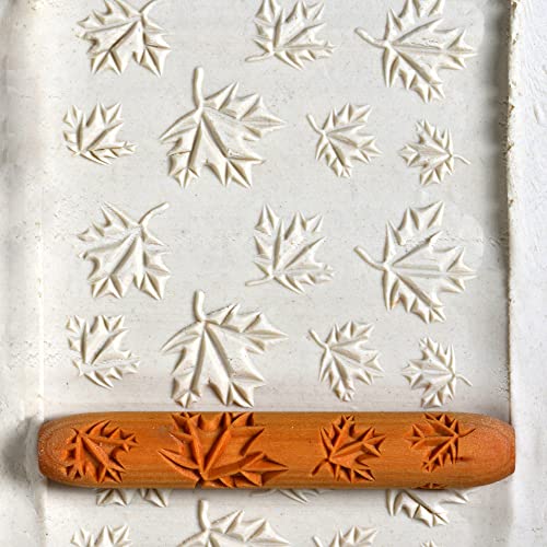 MKM Pottery Tools Wood Hand Rollers for Clay (HR-35 Maple Leaves) - size: HR-35 Maple Leaves