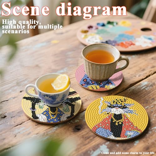 DOTSOPS 6 Pack Cat Diamond Painting Coasters Kits with Holder for Beginners - color: Ecat-a