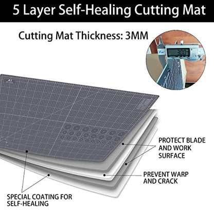 Headley Tools Thickened 24 x 36 Inch Self Healing Cutting Mat, Durable A1 Double Sided 5-Layer Craft Cutting Board for Fabric, Quilting, Sewing, Hobby, Scrapbooking, Arts and Crafts Project, Dark Gray - color: Gray, size: 36"L x 24"W