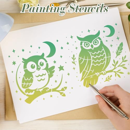 Owl Stencils for Crafts Reusable 24Pcs Stencils(5.9X5.9 Inch) | DIY Art Painting Stencil Furniture Decor Kit for Wood Embroidery Wall Silk Screen Journaling - color: Owl