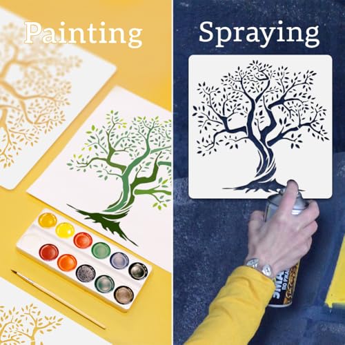 Tree of Life Stencil, Reusable Painting Template, DIY Home Decor | 11.8" x 11.8" Plastic Craft Stencil, Tree Wall Stencil, DIY Home Decor Template for Wood Wall Floor Fabric Glass Furniture - style: Tree of Life A