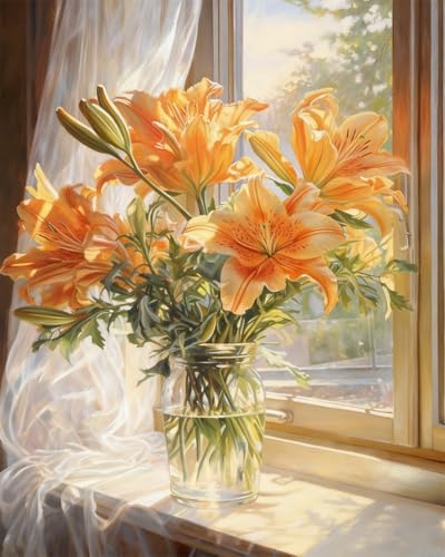 ZRIZQ Paint by Numbers Kit for Adults Beginner,Flower 16x20 | Full set with wooden brushes,rolled canvas,rich paints.Calming activity.Beginner friendly.Just open and paint. - color: 16"X20"Rolled Canvas-Flowers 10