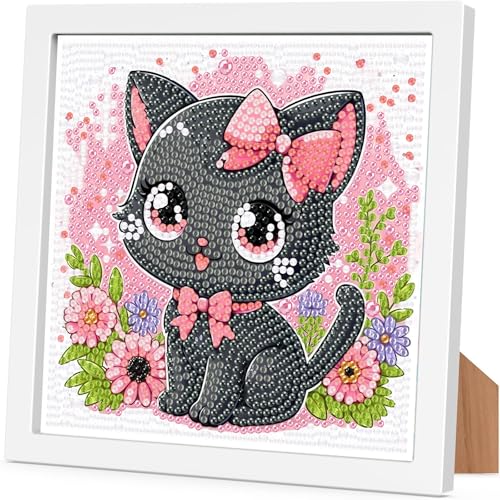 Arttoplus Cat Diamond Art Kits for Kids with Frame Ages 4-8-12(7x7 inch) | Cat Diamond Art for Kids Ages 4-8-12 with Frame, Animals Diamond Painting Kits for Kid for Gift Home Wall Decoration - color: CC205-US