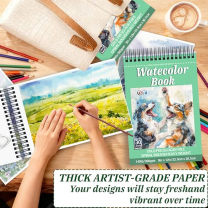 UZLU 6 Pack Watercolor Paper Pads, 9 x 12 Inch, 180 Sheets Total - size: 9x 12 in
