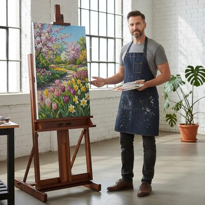 Falling in Art Large H-Frame Studio Easel for Painting, Walnut - style: Walnut