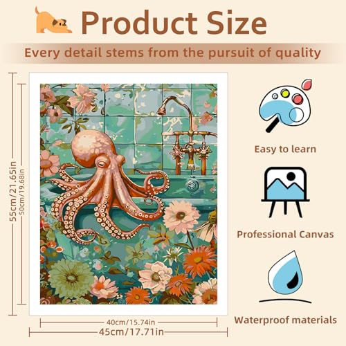 Reivworl Animal Paint by Numbers Kit for Adults Beginner 16×20 inch | Animal Paint by Number Kits 16×20 inch, Crafts on Canvas with Gifts. - color: 10-Octopus
