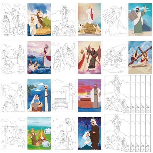 Sherr 10 Pcs Pre Drawn Canvas for Painting,Religious,8 X 10 Inch | Preprinted Stretched Cotton Canvas for Adults, Pre Drawn Painting Outlines for Couple Date Night, Sip and Paint Party Favor - style: Religious
