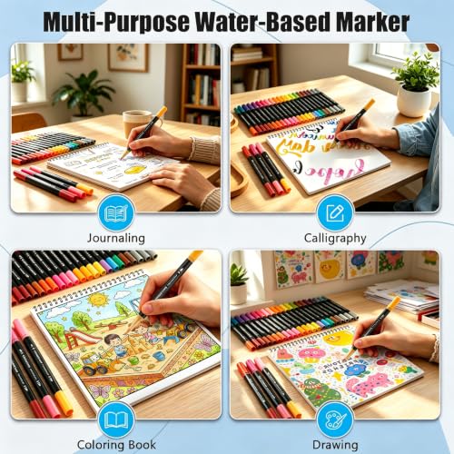 100 Colors Dual Brush Markers Pens with 4 Spiral Bound Adult Coloring Books