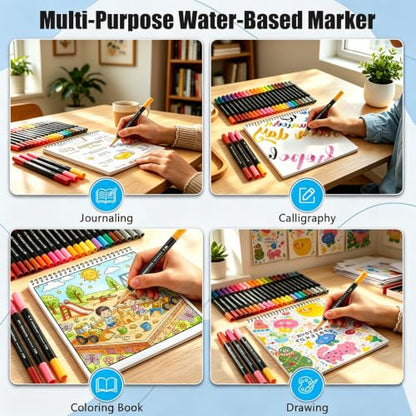 100 Colors Dual Brush Markers Pens with 4 Spiral Bound Adult Coloring Books