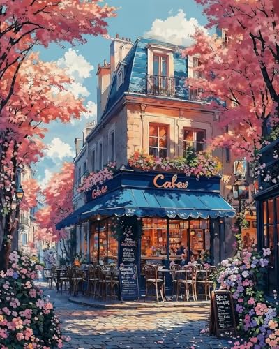 MBNTJHT Cafe Paint by Numbers Kit for Adults Beginner,Landscape Acrylic Paint by Number Kits on Canvas,Coffee Shop Watercolor Painting Art Kits for Home Decor Gifts 16X20 Inch. - color: MT21703