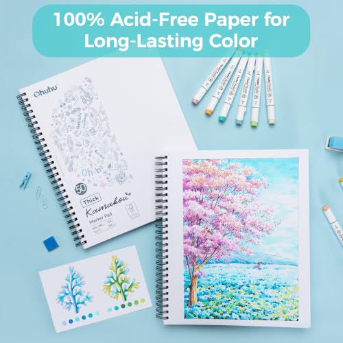 Ohuhu 11"x14" Double-Sided Bleedproof Marker Pad Art Sketchbook 50 Sheets | Large Sketch Book - 160 LB/280 GSM Smooth Drawing Paper - 50 Sheets/100 Pages - Spiral-Bound Sketch Pad for Alcohol Markers - size: 11" x 14"