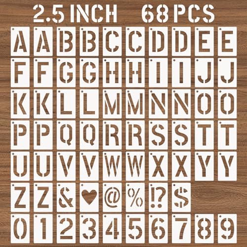 2.5 Inch Letter and Number Stencils, 68 Pcs Reusable Plastic Alphabet Spray Paint Stencils for Painting on Wood, Wall, Fabric, Rock, Signage, Door Porch, DIY Art Projects - size: 2.5 Inch