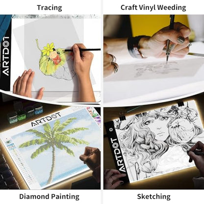 ARTDOT A4 LED Light Pad for Diamond Art Kits for Adults,USB Powered Adjustable Brightness Light Board for Diamond Painting Accessories and Tools - size: A4
