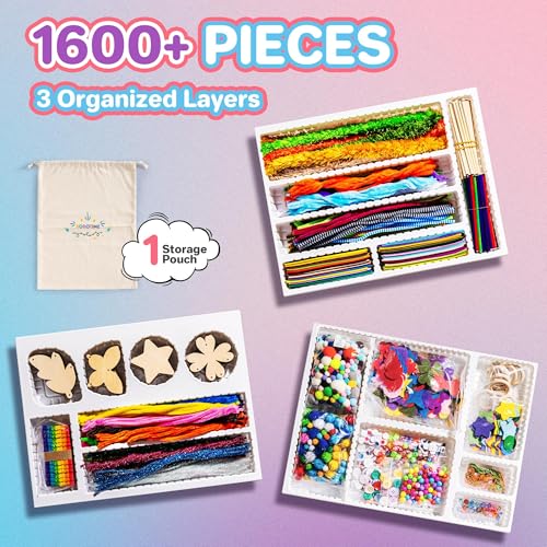 ROBOTIME Ultimate Craft Gift for Girls Ages 8-12 | All-in-One Creative Arts & Crafts Kit with 1600+ Pieces | DIY Maker Warehouse for Beginner Kids 8-12
