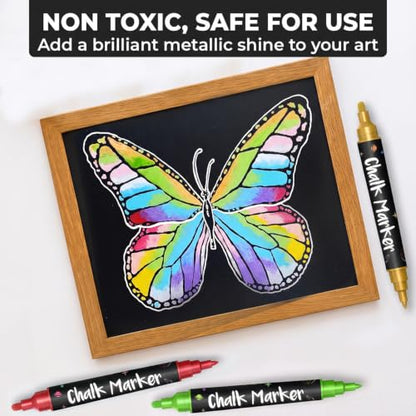 Chalkola 10 Metallic Dual Tip Liquid Chalk Markers for Chalkboard, Window - size: Dual Tip- 1mm+5mm